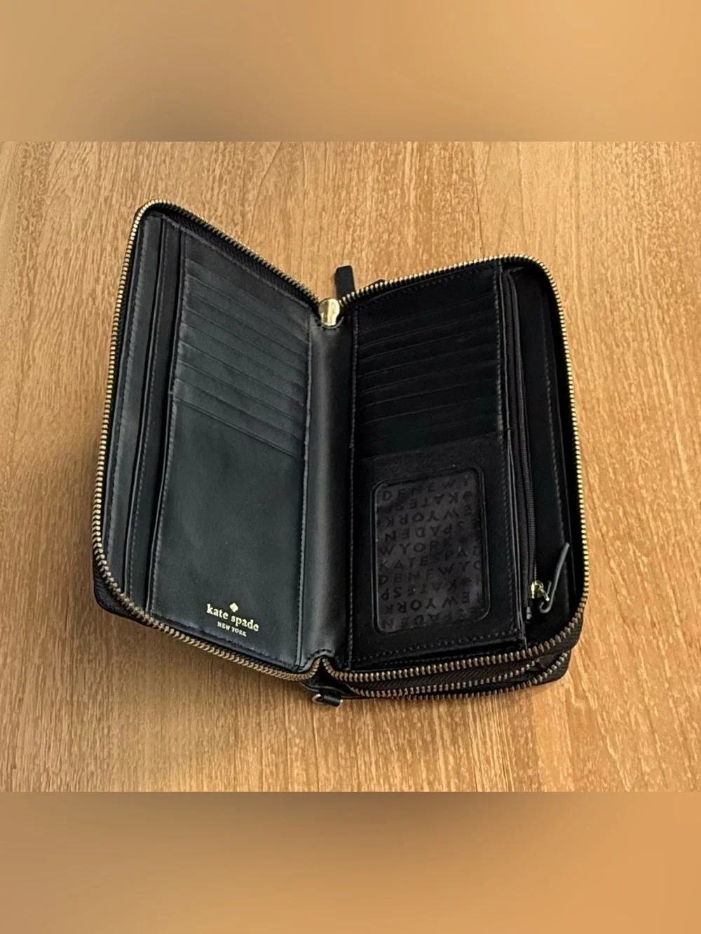 Kate Spade Black Pebbled Leather Zip-around Wallet with Gold Studs
